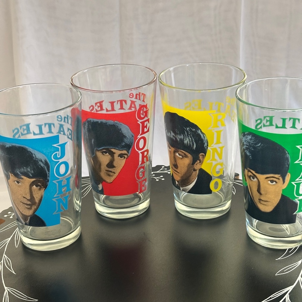 Beatles Glass Art Set with Red, Blue, Yellow, Green